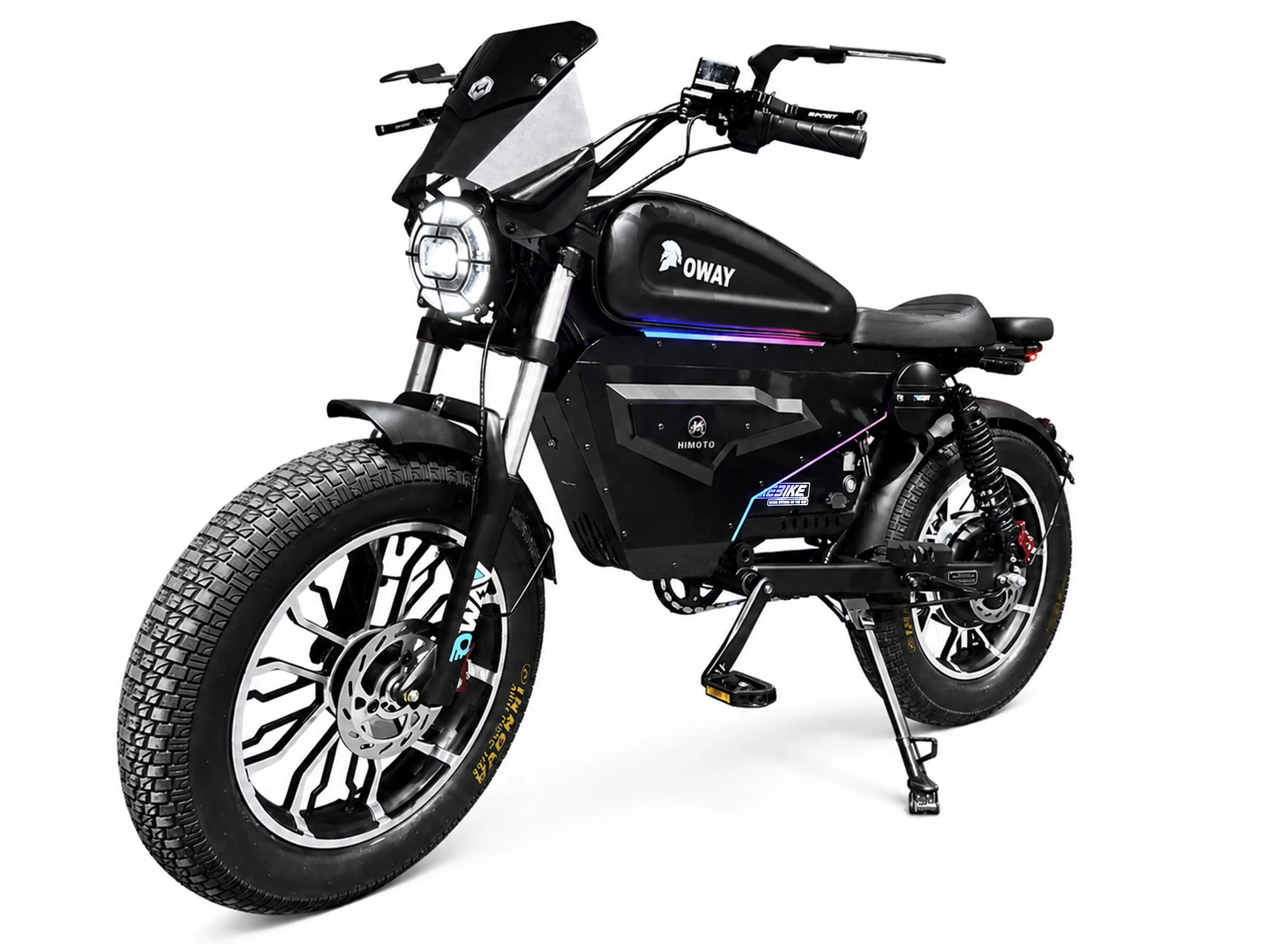 3000W Electric Fat Tire Bike, 60V 50Ah Long Range E-Bike, Aluminum Alloy Wheels, High Speed Cruiser Bike with Hydraulic Brakes, Nitrogen Suspension, Bluetooth Speaker & RGB Battery Guard