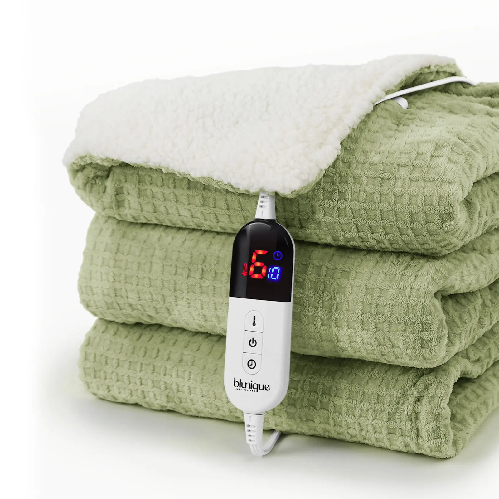 【Buy 1 get 1 poker blanket free】BLUNIQUE Heated Electric Waffle Sherpa Fleece Blanket Fast Heating 6 Levels 4H Auto-Off ETL-Certified Premium Waffle Sherpa Electric Blanket Automatic