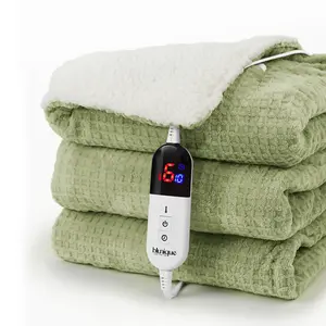 【Buy 2 get 1 poker blanket free】BLUNIQUE Heated Electric Waffle Sherpa Fleece Blanket Fast Heating 6 Levels 4H Auto-Off ETL-Certified Premium Waffle Sherpa Electric Blanket Automatic