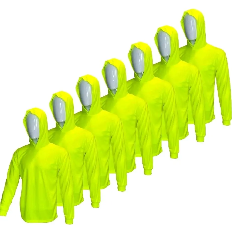 7 SHIRT PACK Hi Visibility Yellowultra lightweight Long sleeve hoodie shirt / 100 % polyester birdeye Fabric for quick dry