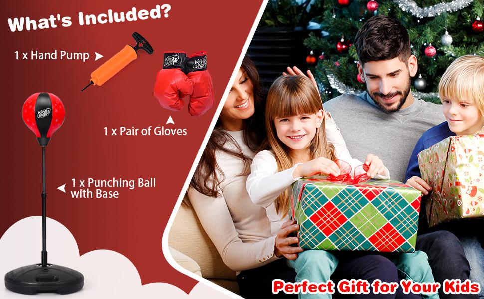 Costway Punching Bag for Kids, Inflatable Kids Punching Bags with Boxing Gloves, Height Adjustable Punching Bag Set, Boxing Bag Sports Toy for Boys Girls 3+