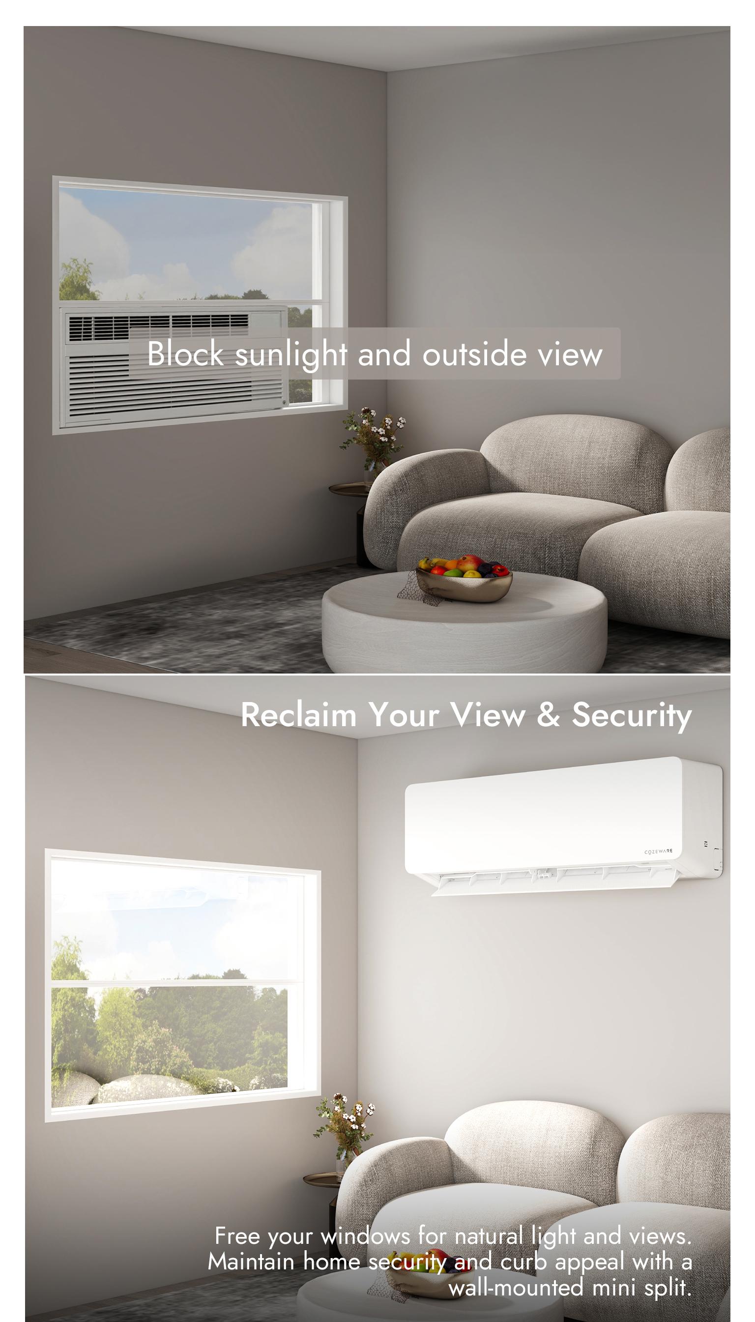 Cozeware 12000 BTU 115V/230V Mini Split Air Conditioner Heat Pump 20 SEER2 Inverter Compatible with Wifi Alexa Cools Up to 750 Sq Ft for Living Room Bedroom Study Loft Garage