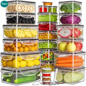 50PCS Food Storage Containers Set with Lids (25 Containers & 25 Lids), Airtight Food Containers Fridge Reusable Meal Prep Containers for Lunch , Plastic Kitchen Storage Containers with Labels & Marker Pen