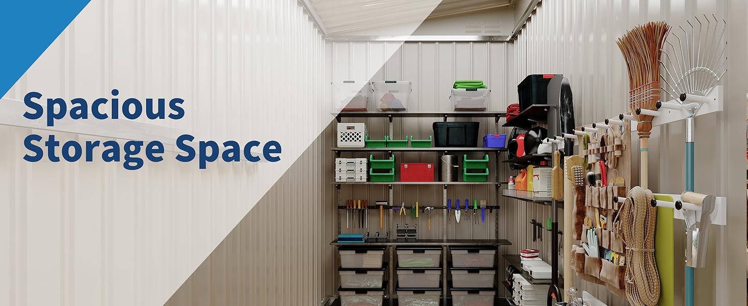 【GARVEE】4x8ft Metal Outdoor Lean-To Storage Shed featuring a heavy-duty garden utility design with metal wall side, built for durability and weather resistance, ideal for outdoor storage needs