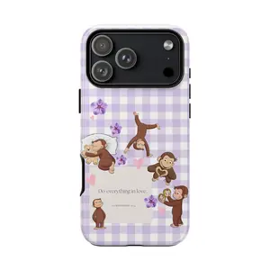 Cute Purple Gingham Monkey Phone Case with Inspirational Bible Verse, curious georgee protective cover, gift for fans