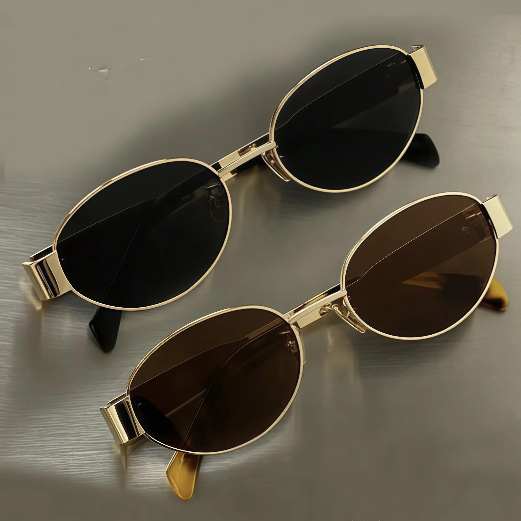 EUNOIALENS Classic Oval Womens Sunglasses, 2-Piece Metal Frame Set with UV Protection, Fashion Accessories for Daily & Beach Wear, Classic Oval Sunglasses, 2 Piece Sets, Accessories For Women, Sunglasses For Women