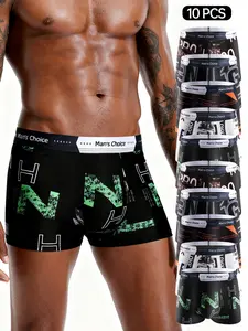 Chic Flicks 10pcs Light Luxury Mesh Boxer Briefs for Men Casual Fabric Menswear Breathable Geometric Graphic Minimalist Polyester