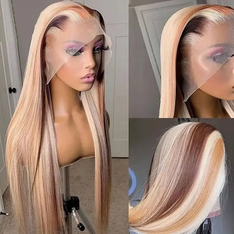 YESWIGS 27/613 Straight HD Lace Front Human Hair Wigs 13x6 Highlight Ombre Wig Honey Blonde Human Hair Lace Frontal Wig Pre Plucked Human Hair Lace Front Wigs For Black Women Colored Human Hair Wigs Glueless Lace Front Wigs Human Hair HD Lace Frontal Wig
