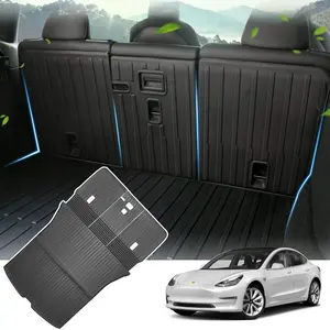 Canvcle Custom Fit Trunk Mat for Tesla Model Y 2021-2025 5-Seater Cargo Liner Back Seat Protector All Weather Protection Black TPE Material Easy Install Clean Foldable Design