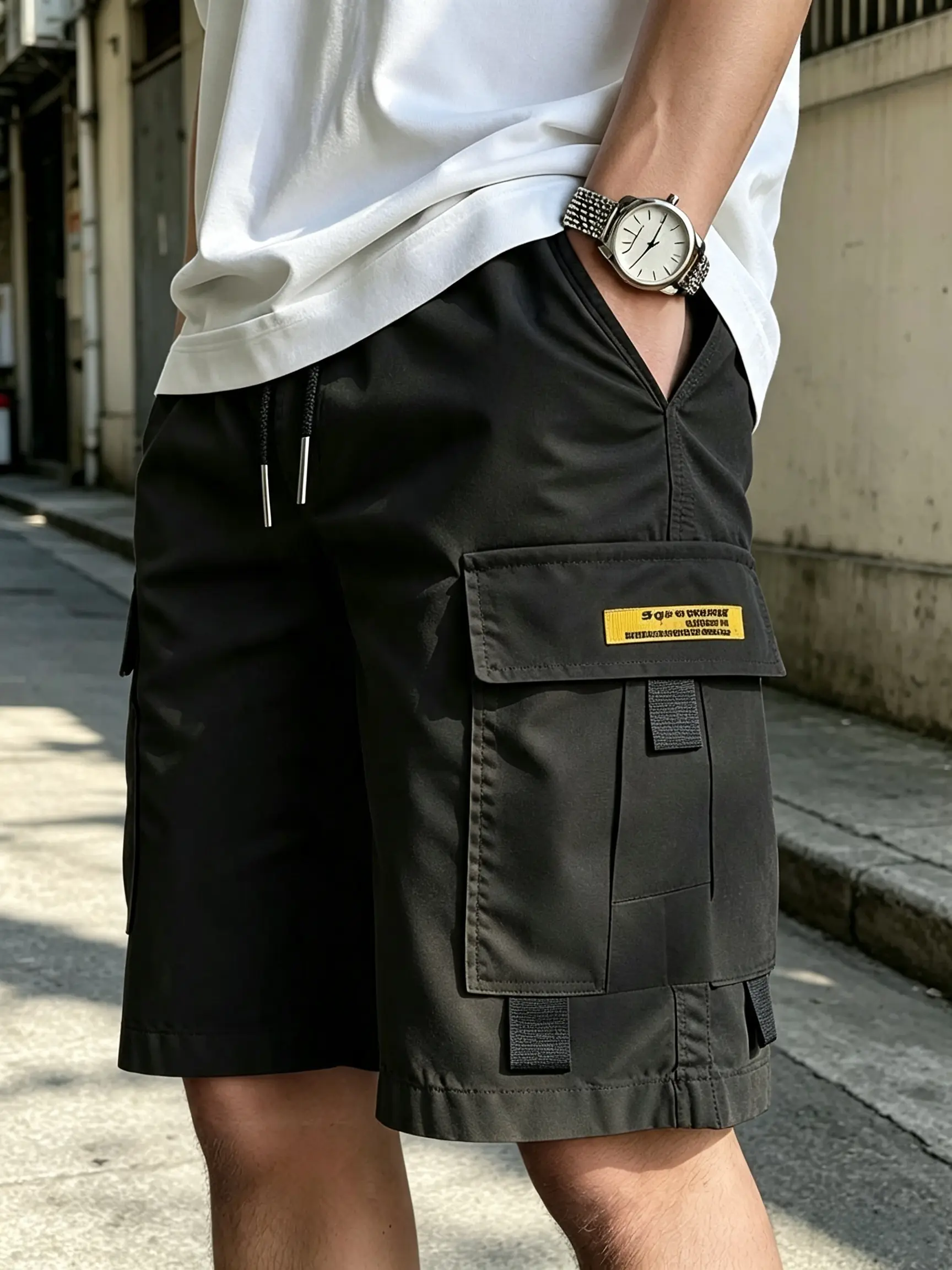 Men's Multi‑Pocket Cargo Shorts Drawstring Elastic Waist Casual Outdoor Quick Dry Short Pants Streetwear Summer Wear