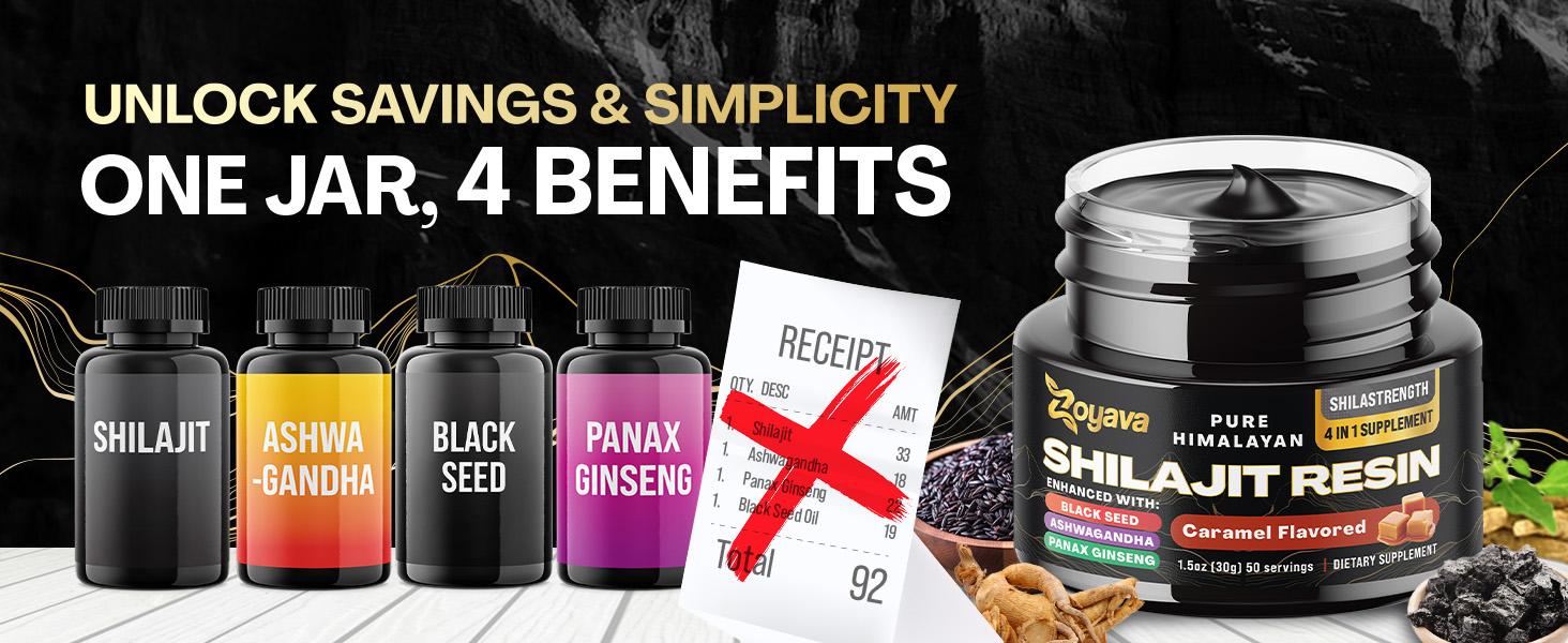 Zoyava Shilajit Resin: Pure Himalayan All-in-One Supplement with Extra Strength Ingredients - Caramel Flavored