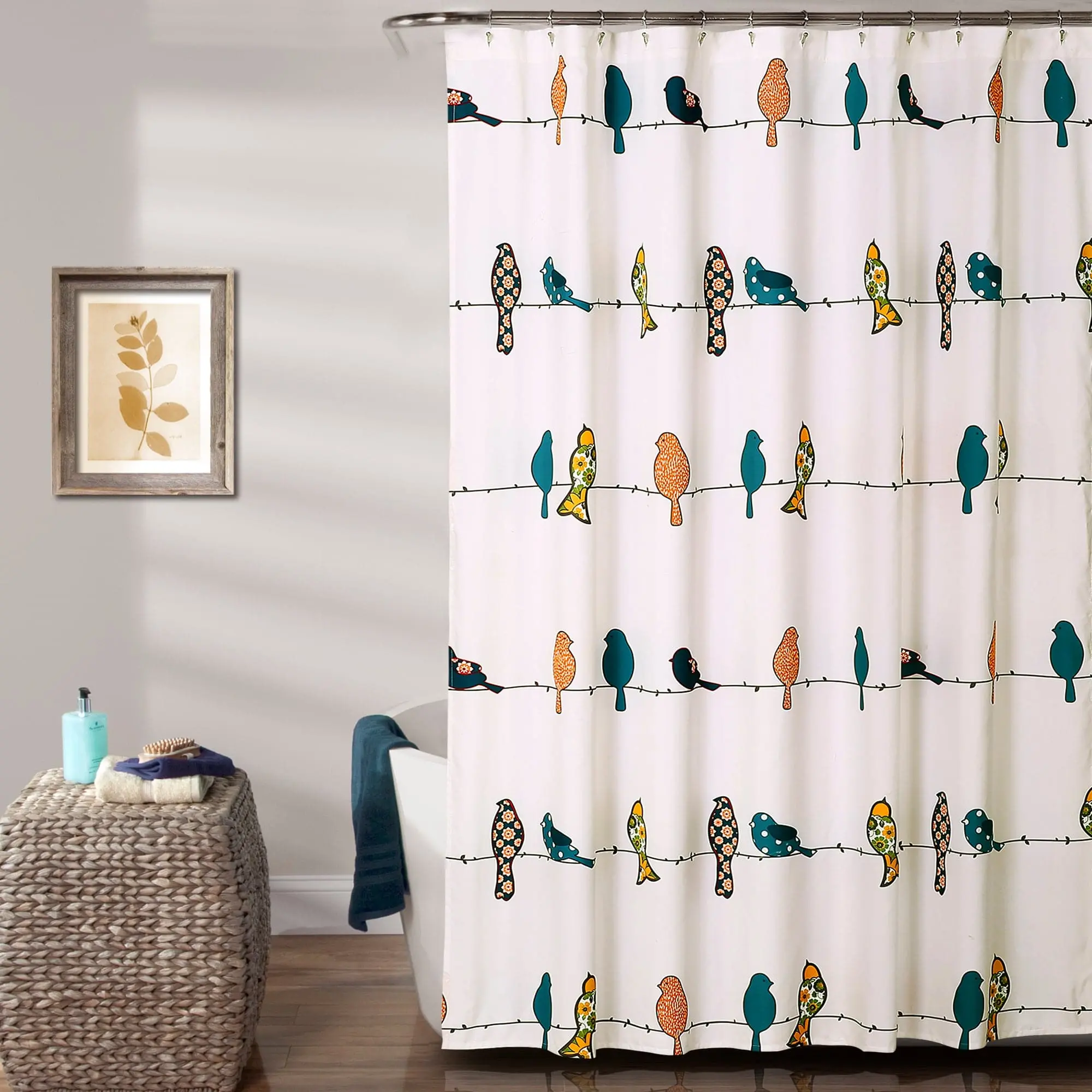 Lush Decor Rowley Birds Shower Curtain - Farmhouse Iron Design Bathroom Curtains with Boho Style City-vibe Birds