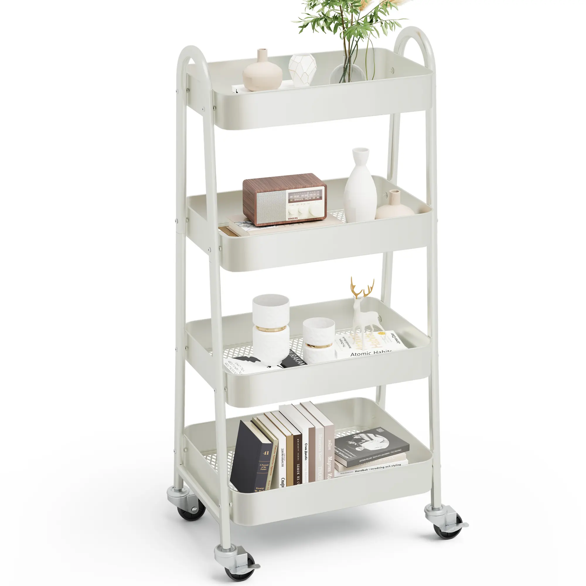 4-Tier Under Desk Mobile Utility Cart with Metal Storage Organizer for Office & Home Use