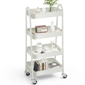 4-Tier Under Desk Mobile Utility Cart with Metal Storage Organizer for Office & Home Use