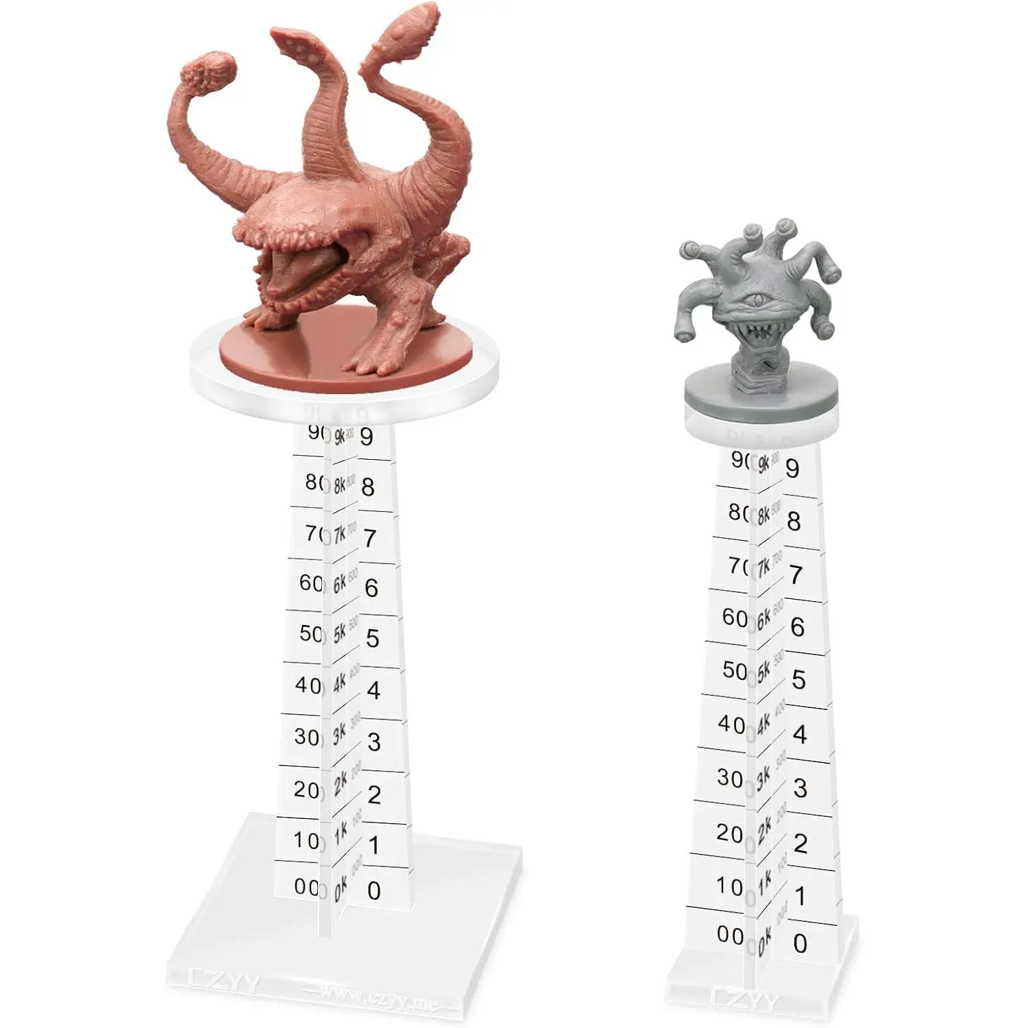 DND Acrylic Laser Cut Flight Stands (Set of 2) - Miniature Risers with Altitude Marking (0-9999 ft), Square Base Combat Riser for Dungeons and Dragons, Tabletop RPG, Ages 12+