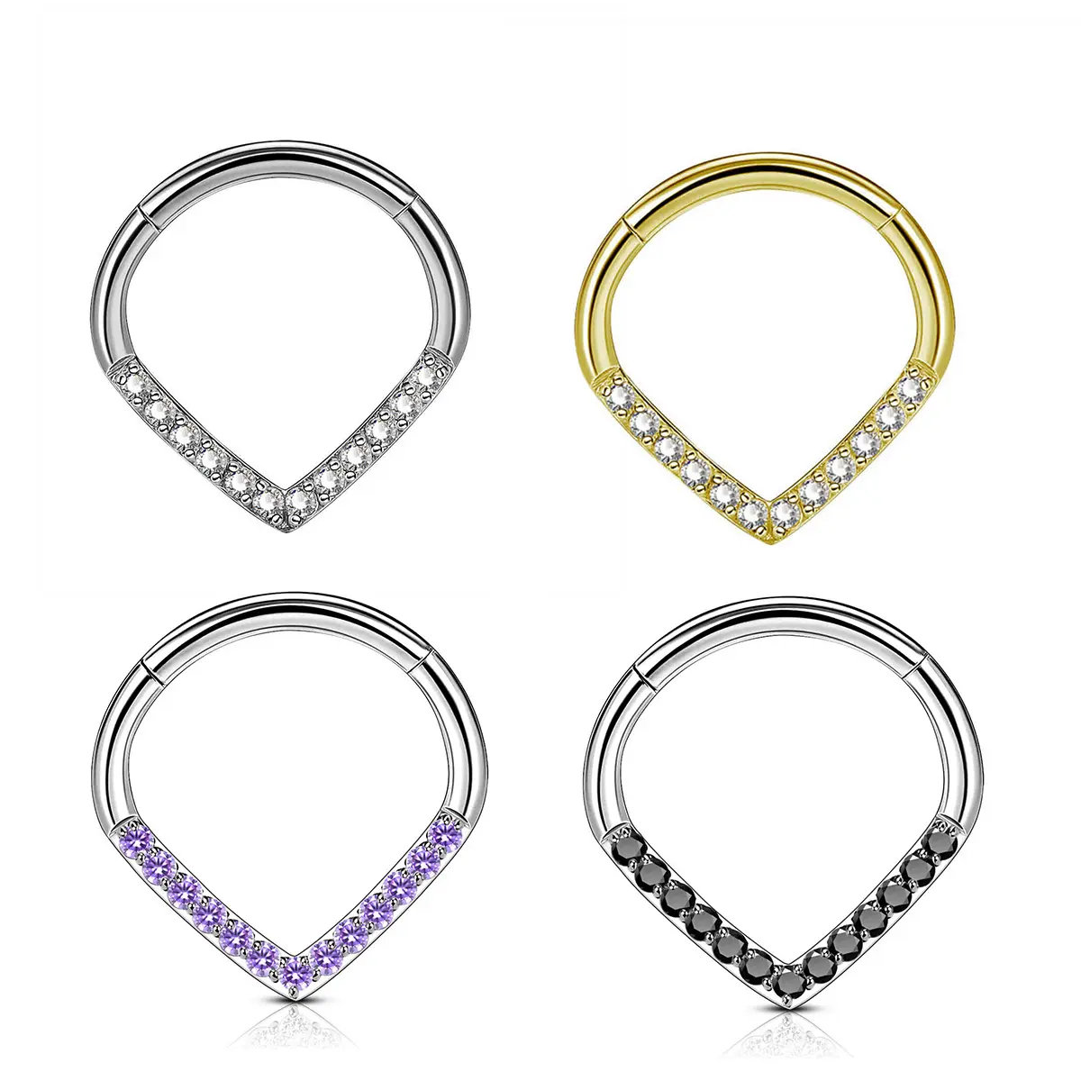 Oufer 16G Titanium Clear CZ V-shape Septum Ring