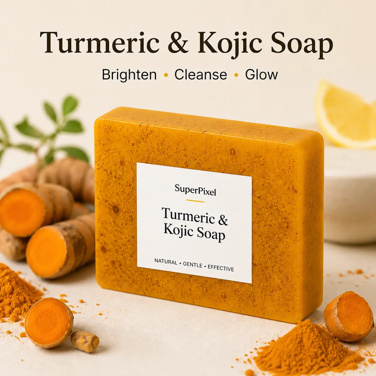 Lemon Turmeric Kojic Acid Soap, Turmeric & Kojic Acid Brightening Soap, Dark Spot Remover, Kojic Acid Soap, Soap Body CareBody Wash Lemon Flawless Organic