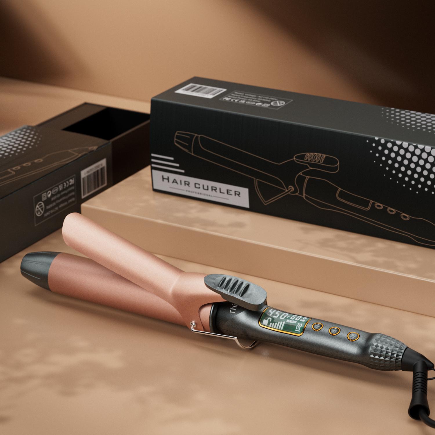 Thirtek 1/1.25/1.5 Inch Curling Iron with Ceramic Tourmaline Barrel, Curling Wands with 15 Temps for All Hair Types Long-Lasting, Smooth Salon Finish, 60-min Auto Shut-Off, Dual Voltage Hair Curler Adjustable planchas de cabello plancha de cabello