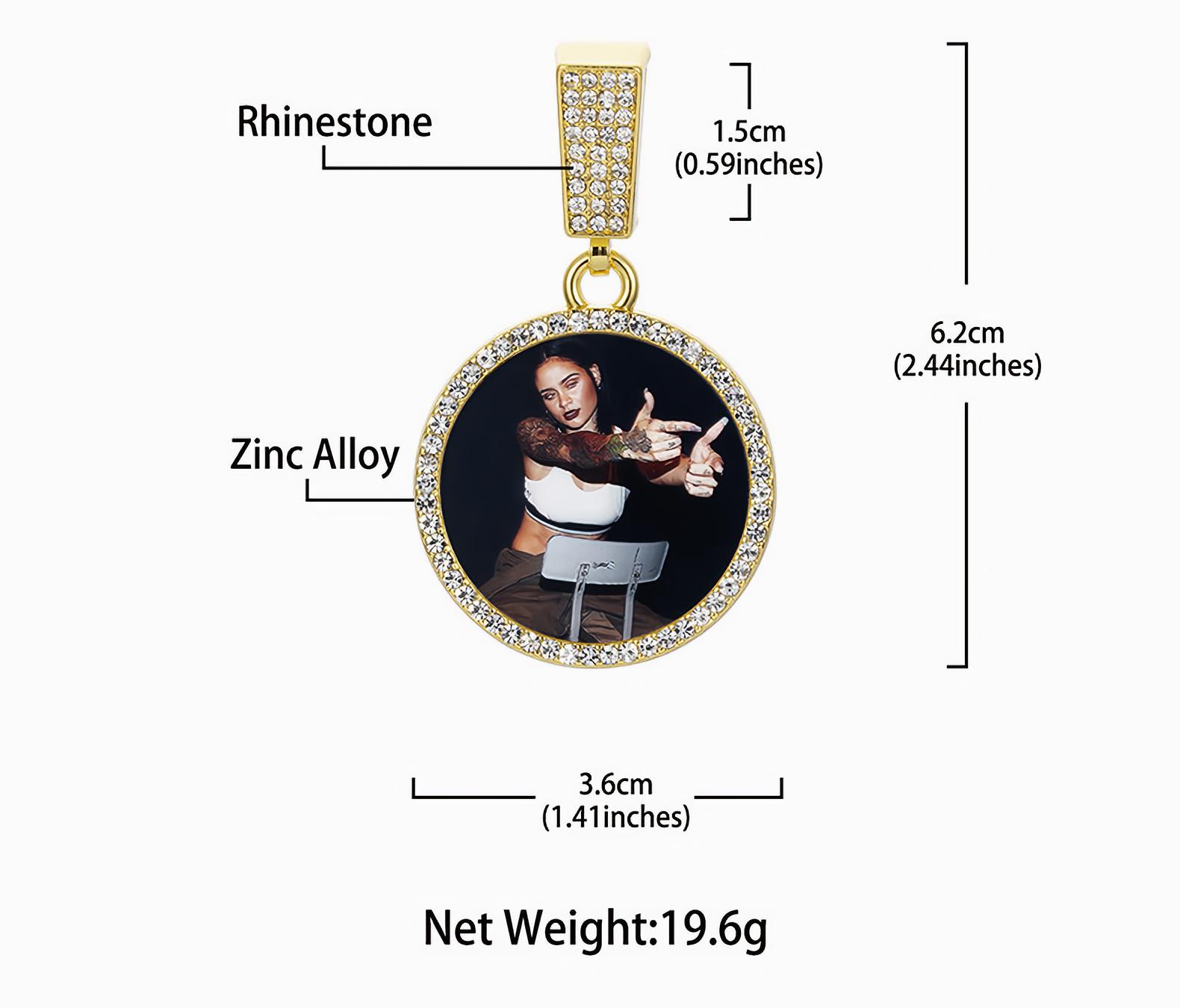 【Memory Gift】Personalized Photo Circle Chain for Men and Women Angel Wings Customized Photo Memory Necklace, Hip Hop for Jhon Pork