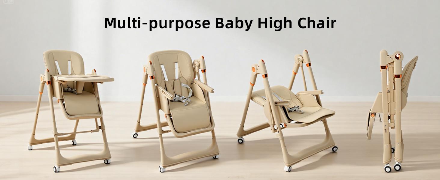 New High Chair & Cradle For Children's,Multifunctional 6 in 1 Adjustable High Chair with Removable 3-Position Adjustable Tray, stain resistant Stability Structure & 3-Point Safety Harness,Dining Room Furniture