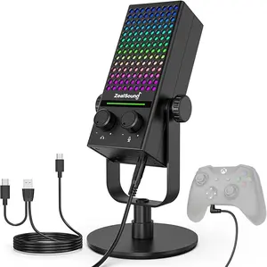 ZealSound BD9 Gaming Microphone for Xbox/PS4/PS5, PC & Mac, Noise Cancellation Streaming Mic with One Tap Mute, RGB Lighting, Monitoring, Gain Control, Condenser Mic for Phone, Computer, Podcast, Gamer, YouTube