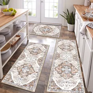 [SpringGlowUp] HEBEMAT Washable Boho Kitchen Rug Mat Sets 3 Piece, Farmhouse Non Slip Kitchen Rug Runner, Washable Non Skid Kitchen Rugs, Bohemian Kitchen Floor Mat for Hallway Entryway Laundry Room