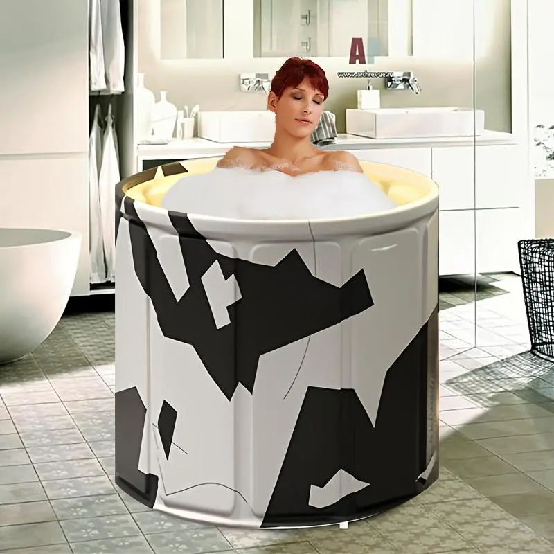 Summerwins Portable Adult Foldable Soaking Bathtub - Non-Inflatable Freestanding SPA Tub with Thick Thermal Foam for Temperature Retention, Travel-Friendly, Fits 160cm Users, Ideal for Shower Stall, Home (Open Size: 31.49×25.98in)