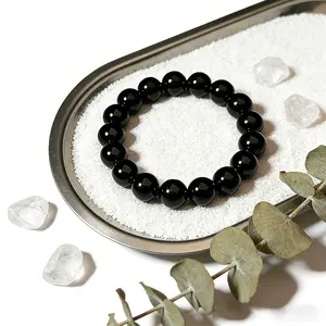 Natural Crystal Round Bead Strand Black Onyx Shield Your Aura Stack Healing Crystal Bracelet Set 10mm 8mm 6mm Protection Stones High Vibe Jewelry for Men Women Emotional Healing Stress Relief