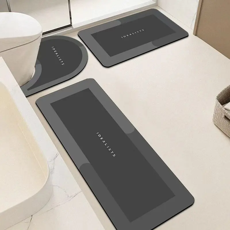 Soft Absorbent Non-Slip Bathroom Mat Set with Washable Toilet U-Shaped Mat and Entrance Door Mat, Modern Home Decor Bath Rugs with Anti-Slip Backing, Bathroom Mats Non Slip