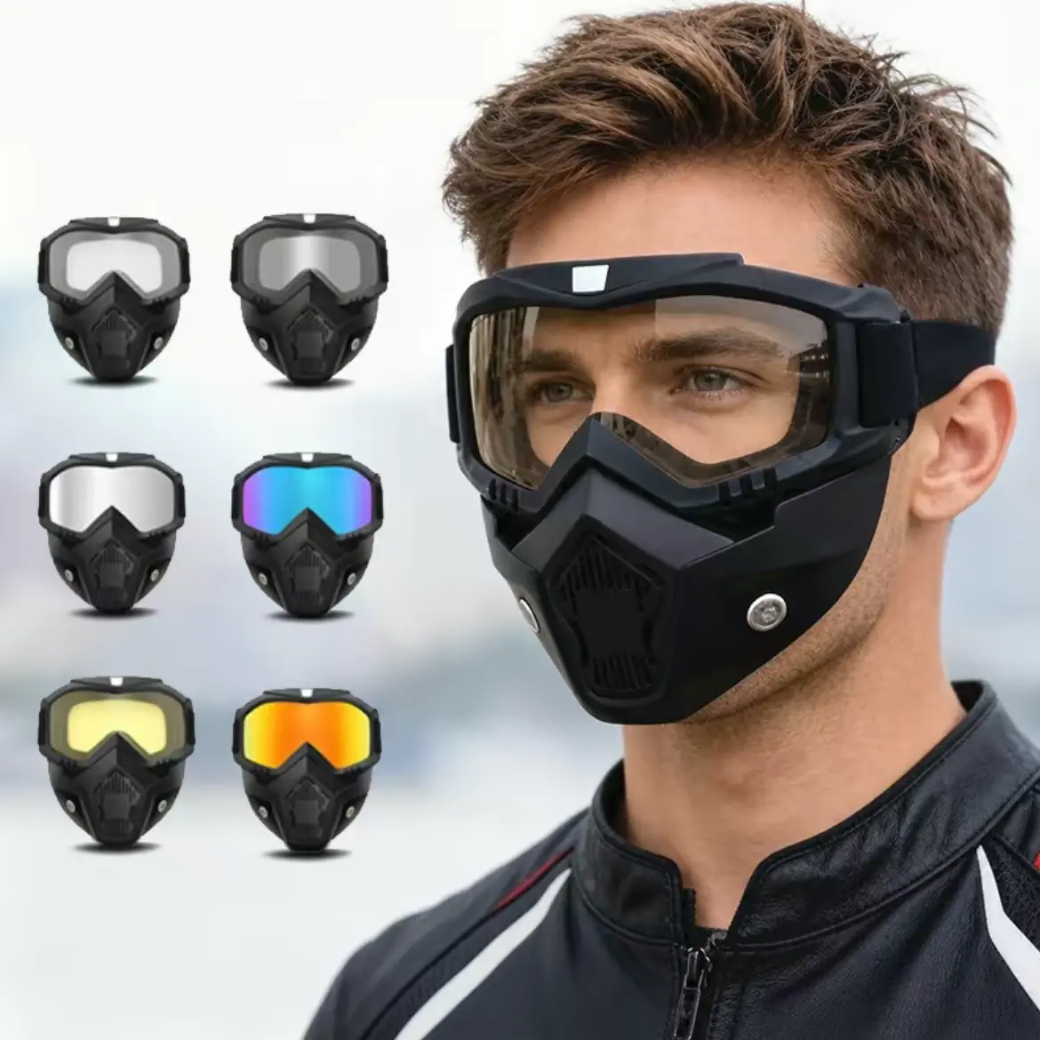 Tactical Full Face Balaclava Mask with Anti-Fog Glass-Lensed Goggles, Breathable Windproof Motorcycle Gear Dirt Bike Gear Helmet Liner for Motorcycle, Cycling, Face Mask, Glass-Lensed Face Covers & Mask