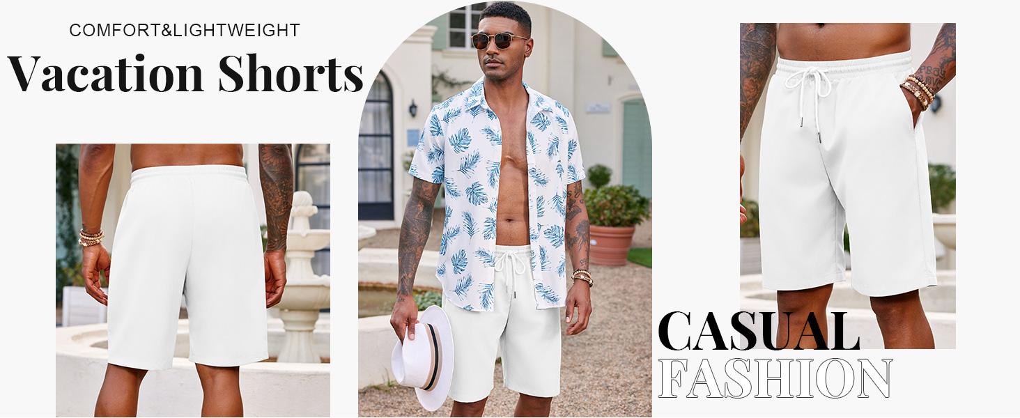 COOFANDY Men's Shorts Hawaiian Beach Shorts Elastic Waist Drawstring Lightweight Summer Casual Shorts with Pocket