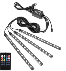 Car LED Strip Lights , 4Pcs 48 LED Interior Lights, Multicolor Music Car Strip Light Under Dash Lighting Kit with Sound Active Function and Remote Controller, under dash lights car decor light  car ambient rgb lights for car Wireless underglow kit