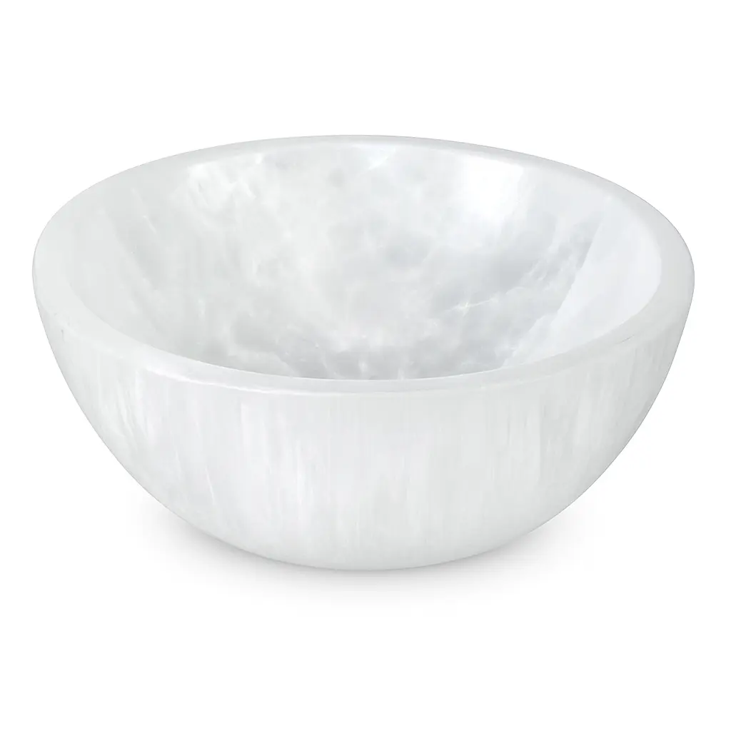 Moroccan Ethically Sourced Pure Selenite Crystal Bowl - Smudging Tool, Healing Accessory, Crystal Recharging Station