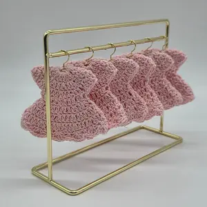 Mini Pink Crochet Dress Party Gifts (Set of 6) Tiny Handmade Baby Shower Party Favors with Hangers or Rack Options