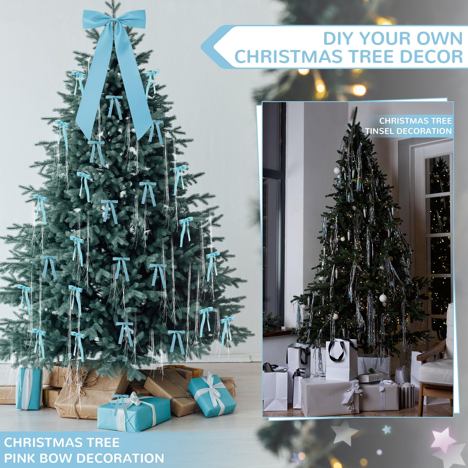 Christmas Clearance Sale Valentine's Day Decor Velvet Bows Christmas Tree Topper Bows & Tinsel Set Christmas Ornaments Bows for Xmas Tree Holiday Home Wedding Party Outdoor Christmas Decor Christmas Gifts, Gif Wrapping & DIY Project