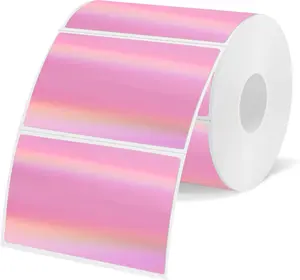 Yegawen 3x2 Inch Holographic Thermal Labels, Pink Thermal Sticker Labels, Rainbow Glitter Thermal Stickersfor Price, Barcode, Mailing, Name, DIY Custom LogoDesign, 200 Sheets/1 Roll