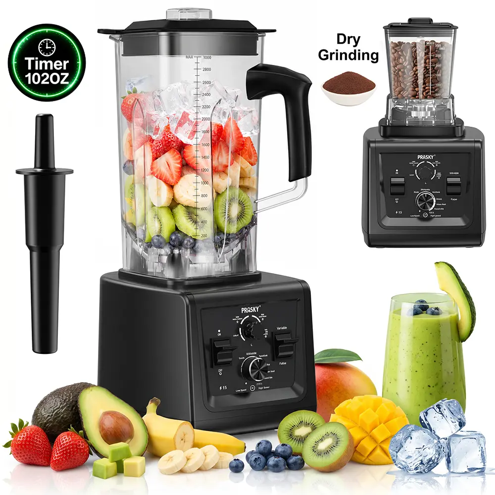 PRASKY Professional 102OZ Blender Pro with Timer – 25000RPM High-Speed Countertop Blender, Perfect for Smoothies, Ice Crushing, Coffee Grinding & Spices, BPA-Free, Multifunctional Juicer Machine for Home Use