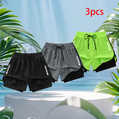 Women’s 3-Pack Double-Layer 92% Polyester 8% Spandex Active Athletic Shorts - Summer Lightweight, Quick-Dry, Machine Washable Casual Athleisure Shorts, Gym Workout Apparel Ideal for Vacation, Beach