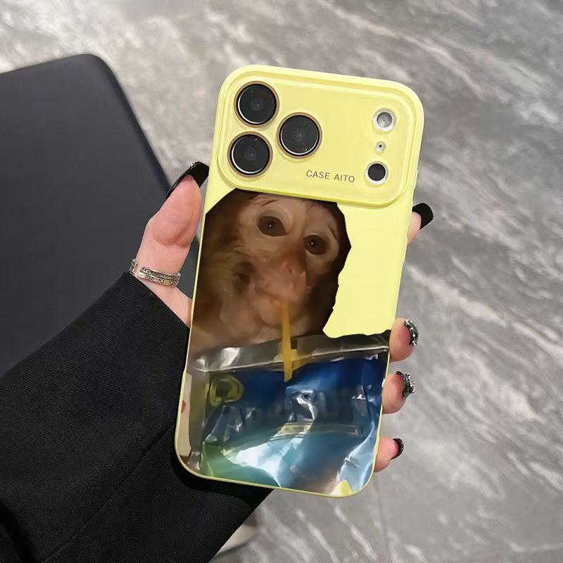Funny Monkey Drinking Water Case for iPhone 17 Pro Max 17Air 17 16E 16 15 14 13 12, Ultra Skin-Friendly TPU, All-Inclusive Glass Lens Protection, Aesthetic Creative Animal Gift, Dopamine Ins Style Fun Cover, Shockproof Slim Case, Lens Window Design