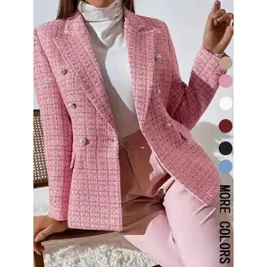 Classic plaid printed women's sports jacket, elegant slim design, thick woven fabric, perfect for autumn and winter, multifunctional style lapel sports jacket