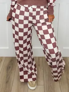 Letting Things Be High-Rise Wide Leg Checkered Avery Mae Bottoms