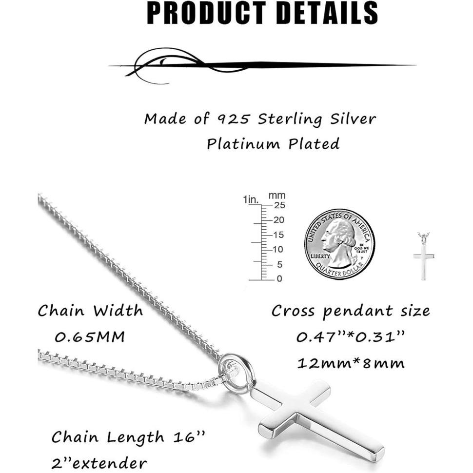 MILACOLATO 925 Sterling Silver Tiny Cross Pendant Necklace for Women Men Simple Cross Necklace Box Chain 16'' Dainty Jewelry Gift