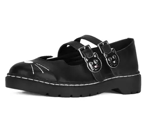 Black Leather 2-Buckle Kitty Mary Jane