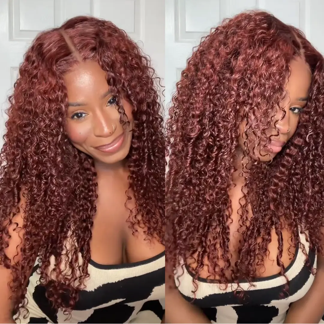 UNice Glueless Reddish Brown Jerry Curly Wig Pre-cut 7x5 HD Lace Human Hair Wig with Bleached Knots Beginners Friendly Natural Scalp Summer Wig