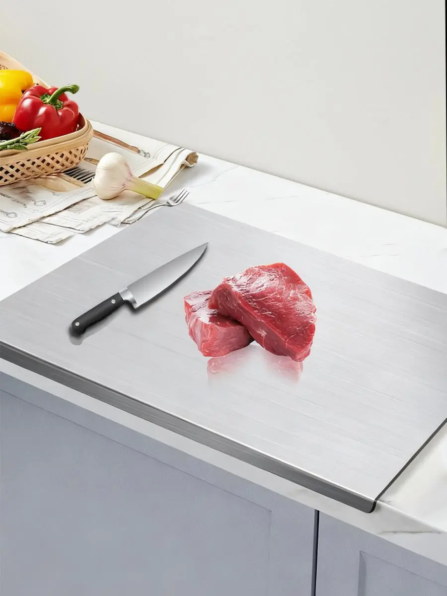 Stainless Steel Counter Lip Cutting Board - Angled Edge, Slip-Proof Solid Metal Chopping Board for Household Use Fruit Meat Preparation, Kitchen, Compatible With Mainstream Countertop Sizes, Avoid Prolonged Submersion