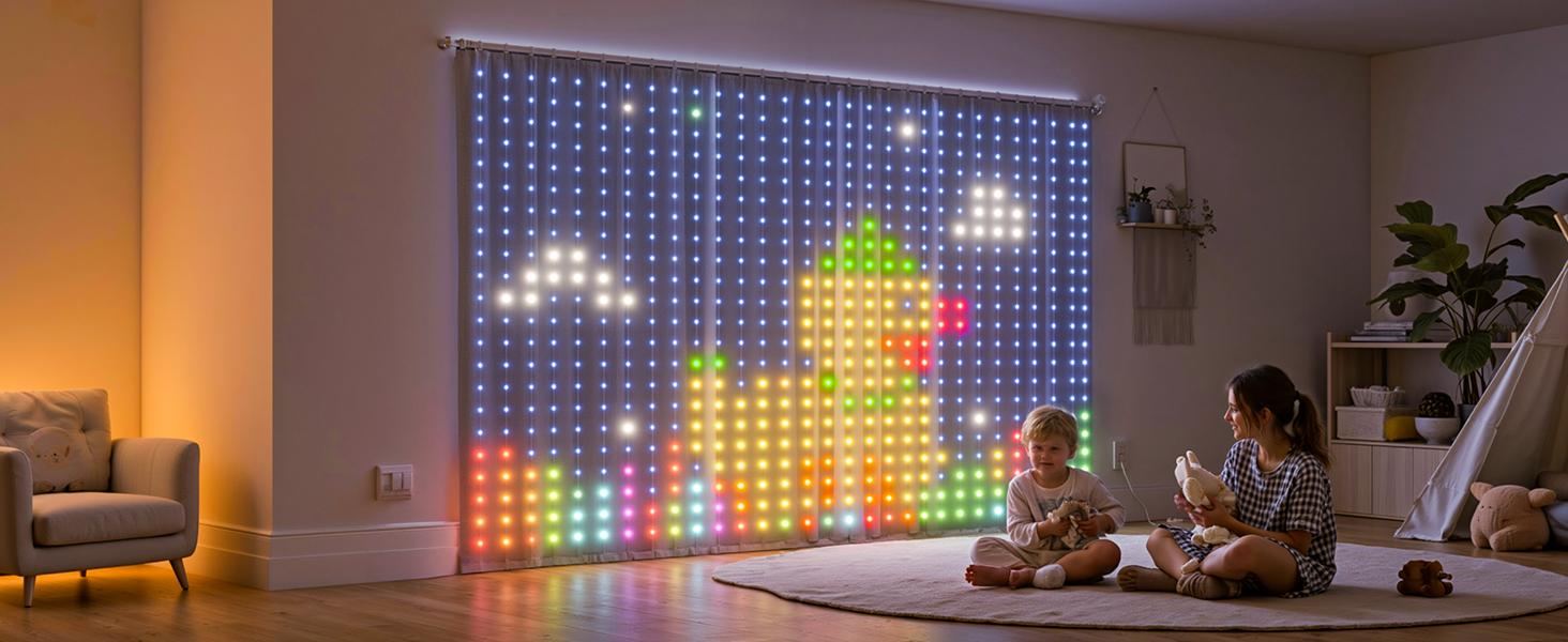 Smart Curtain Lights with DIY GIF, 400 RGBIC LEDs 6.6x6.6ft Color Changing Holiday Wall Lightss with APP, IP65 Waterproof Christmas String Fairy Lightss for Indoor Outdoor Bedroom Window