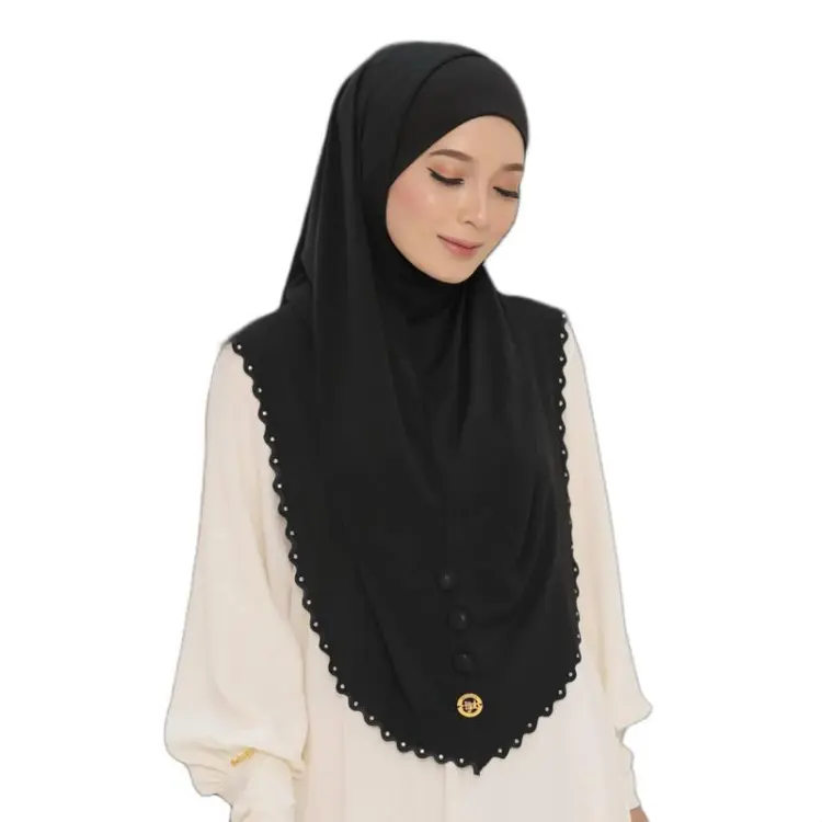 2 piece instant ready to wear Hijab Cotton Ribbed Fabric with Button Closure and Elegant Design Perfect for Muslim Women black hijabi sports
