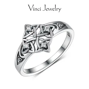 925 Sterling Silver Witches Knot Ring with Cubic Zirconia Decorated Witch's Ring for Women Pagan Jewelry Accessories Gifts for Women