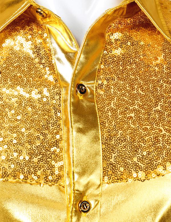 ZEROYAA Men's Shiny Metallic Sequin Long Sleeve Button Down Shirts for Cosplay Halloween Party
