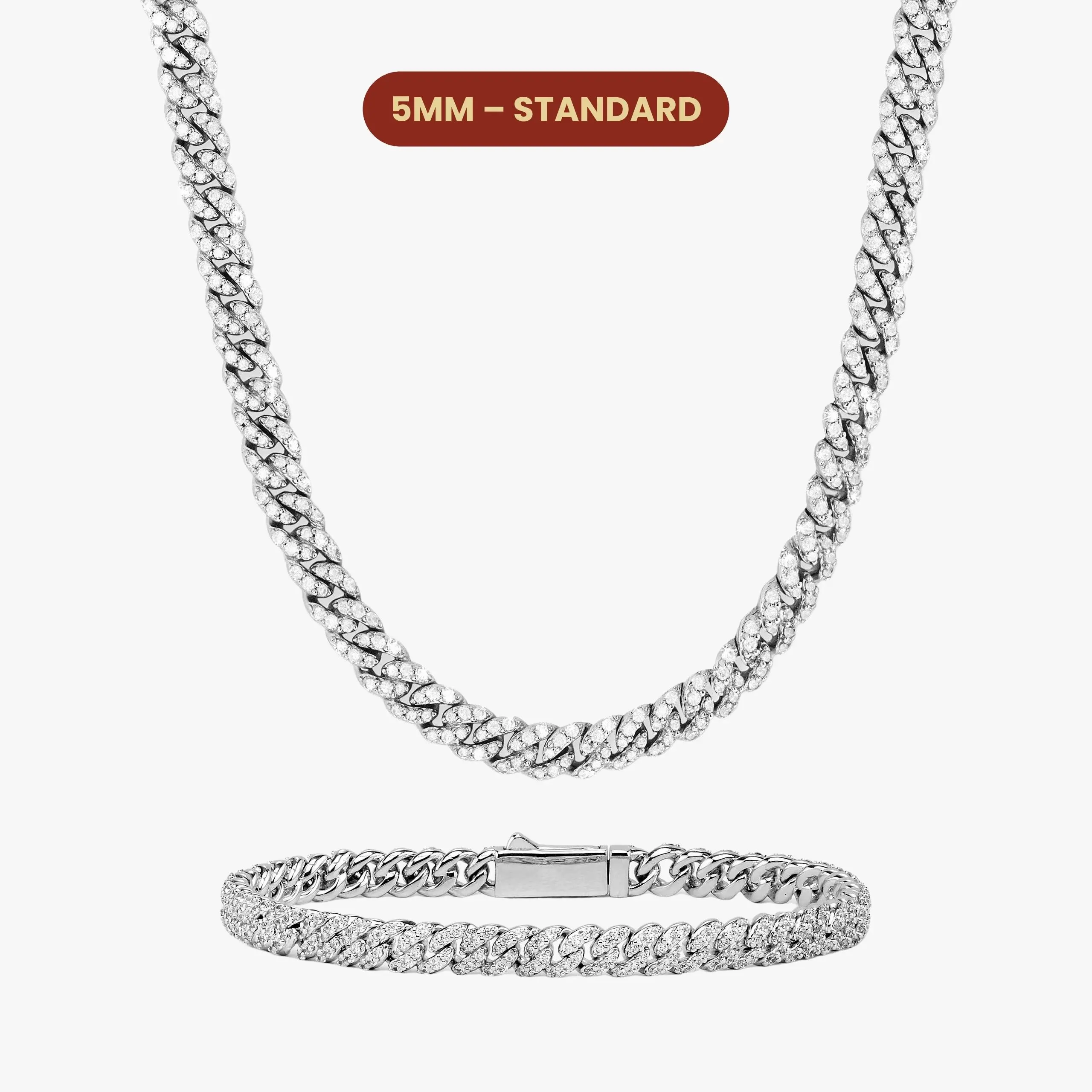 JAXXON Iced Out Cuban Set 5mm - Silver - Rhodium Bonded for Shine & Durability